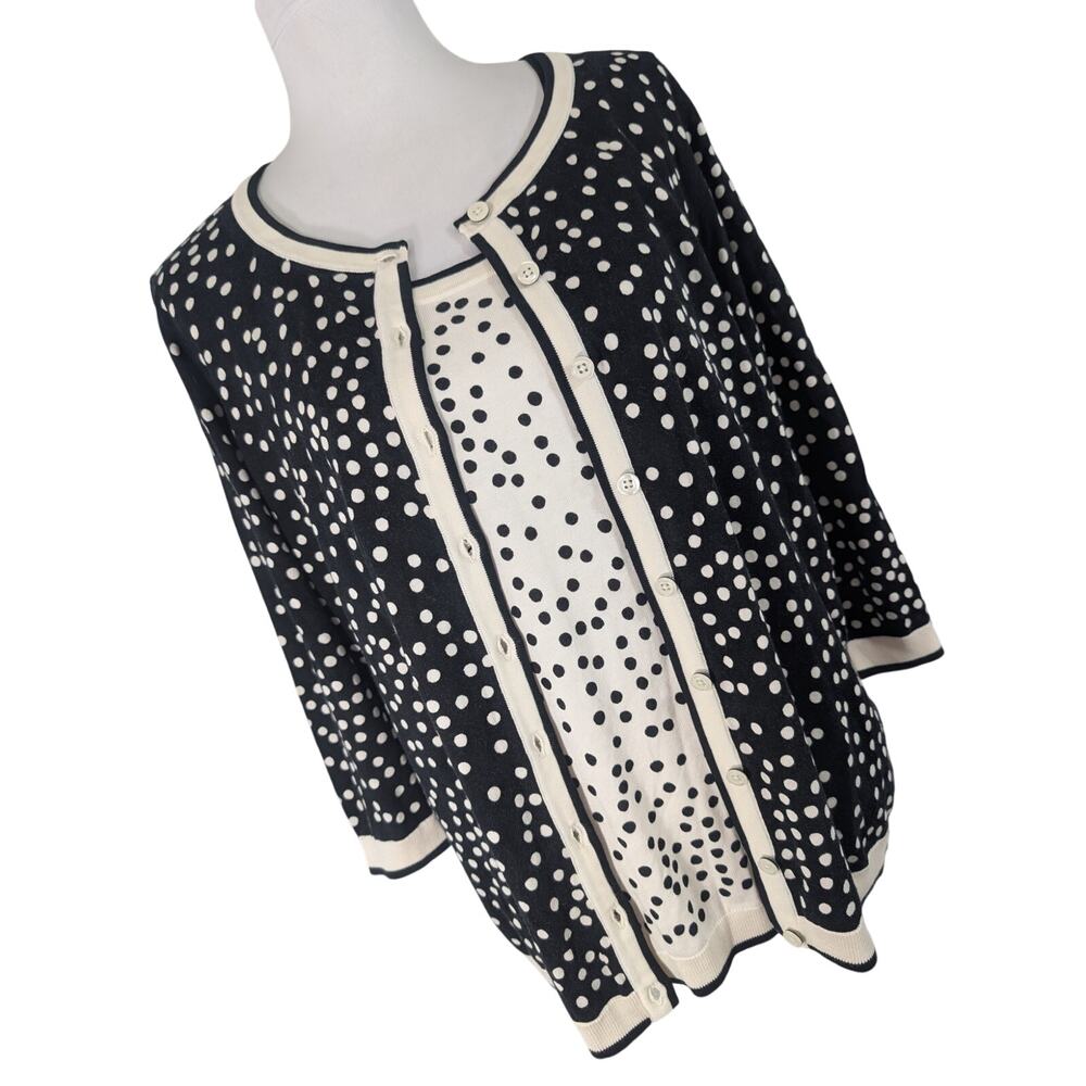 NWT@$159! TALBOTS! CONTRASTING BLACK, CREAM POLKA DOT 2 PC SWEATER SET! 14W/16W